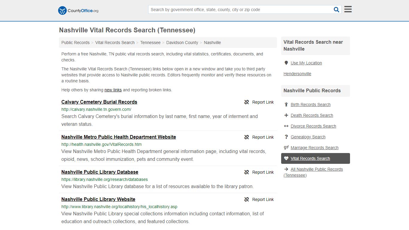 Vital Records Search - Nashville, TN (Birth, Death, Marriage & Divorce ...