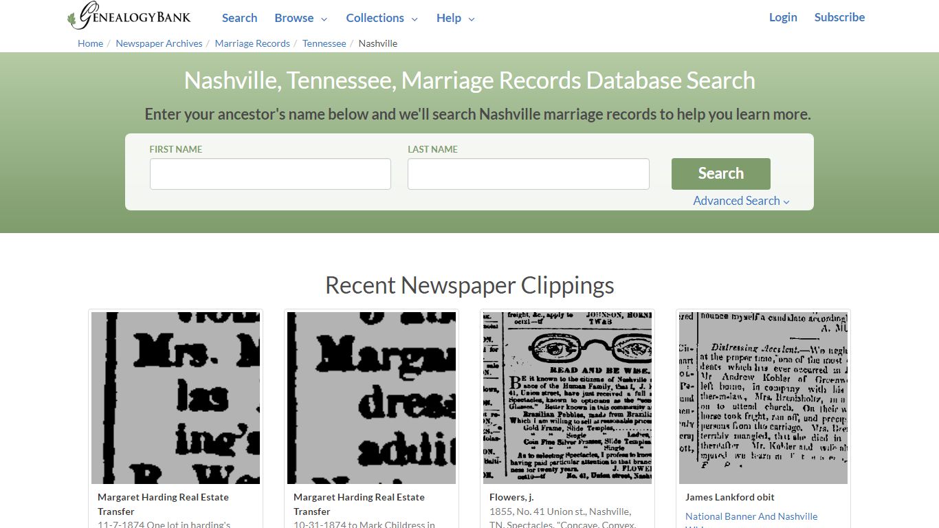 Nashville, Tennessee, Marriage Records Online Search - NewsBank